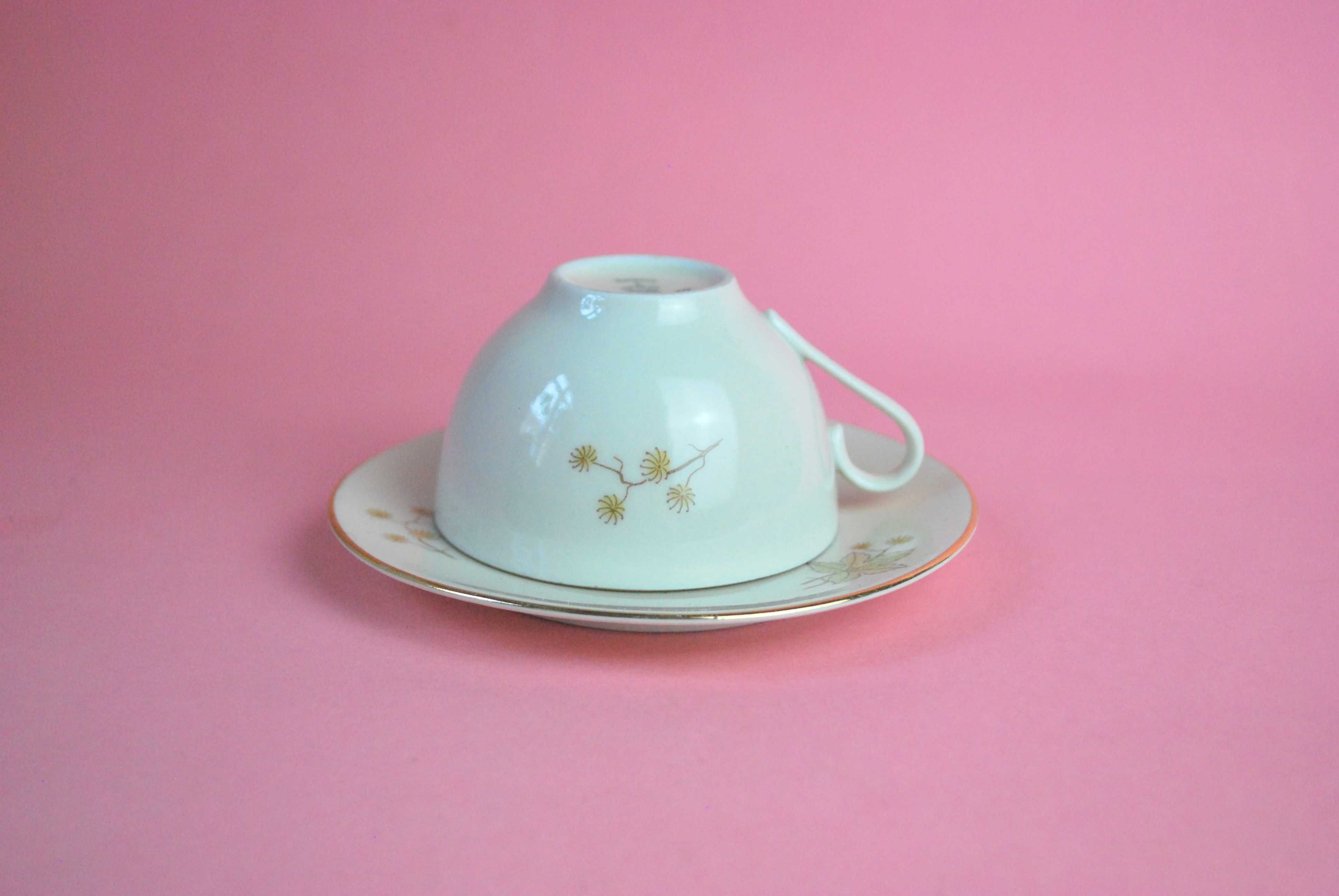 Duo filiżanka liść klonu porcelana złoto schumann Arzberg lata 50 60