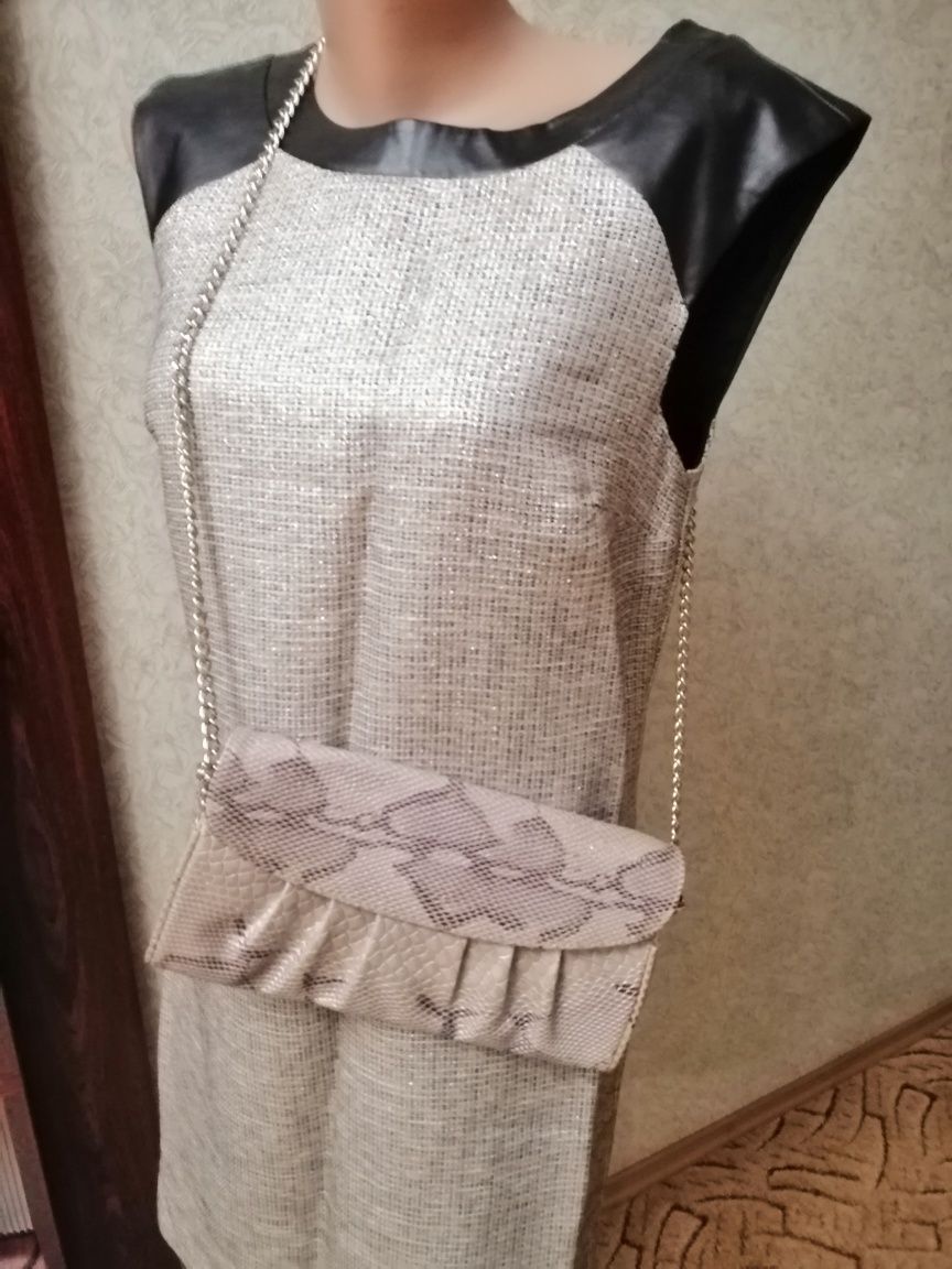 Нарядный комплект, платье ткань парча 8 и клатч