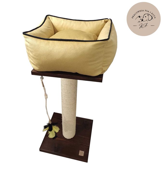 Drapak dla kota z litego drewna 85 cm legowisko 35x35cm