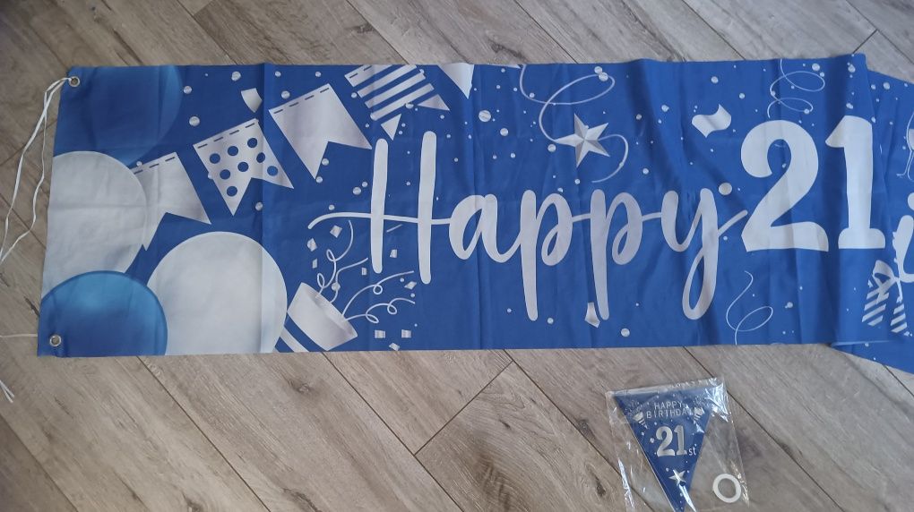 Стрічка "Happy birthday 21" + гірлянда прапорці "21"