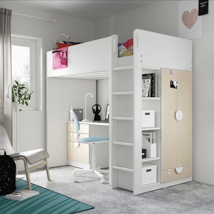 Łóżko piętrowe IKEA SMASTAD 90x200 z biurkiem i szafkami – Ełk