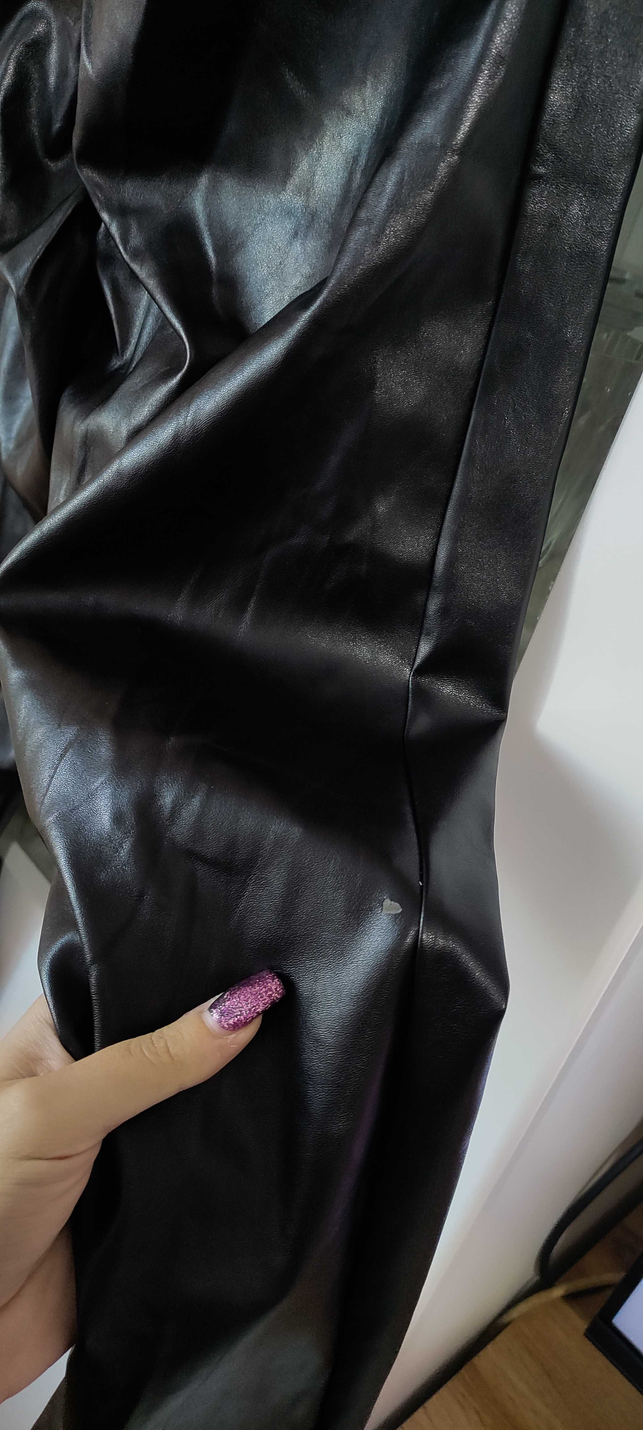 Spodnie legginsy wysoki stan push up czarne skóra skórkowe jesień