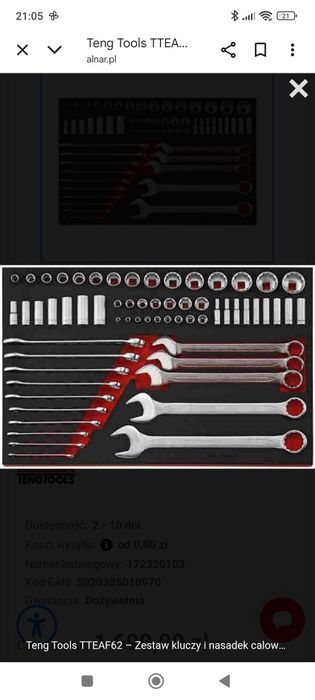 Zestaw nasadek i kluczy calowych Teng tools TTEAF62 EVA 62 elementy