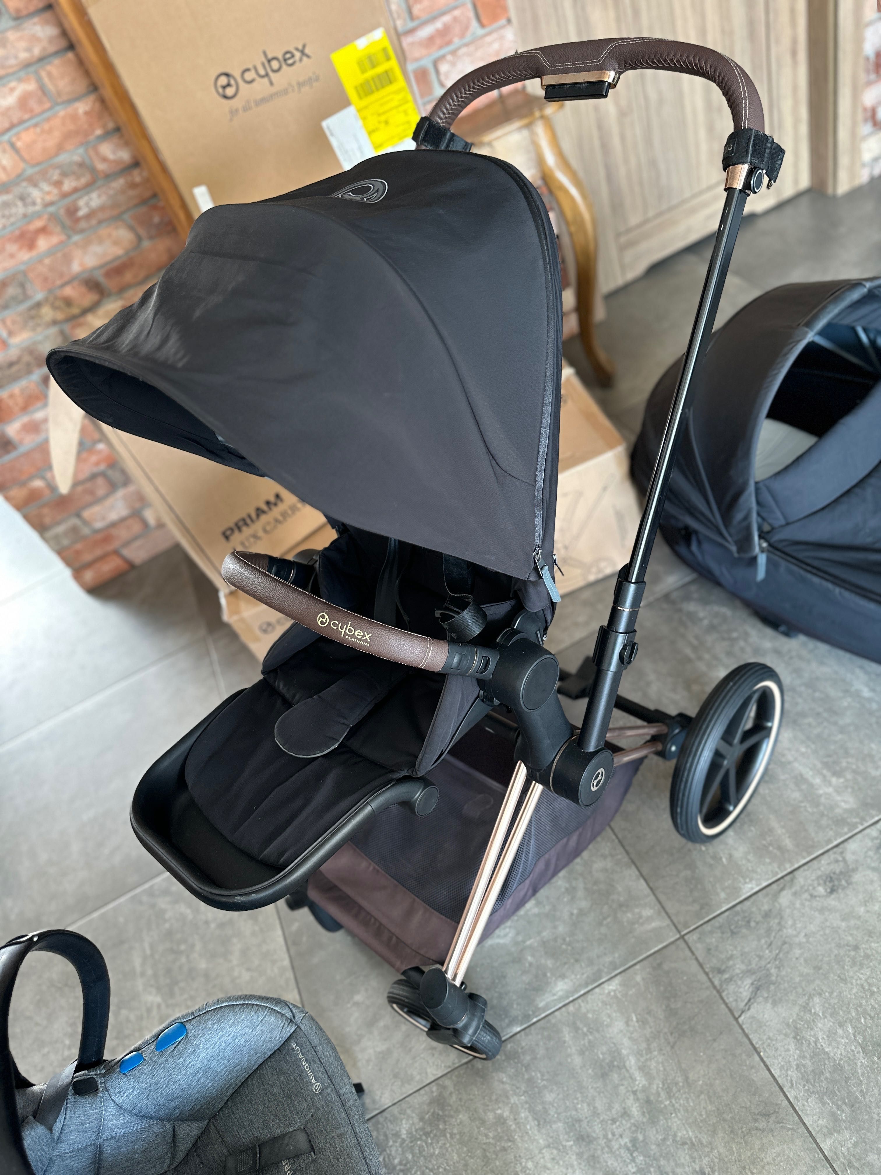 Wózek Cybex priam 4.0 black rama gold rose 3w1+fotelik z bazą avionaut