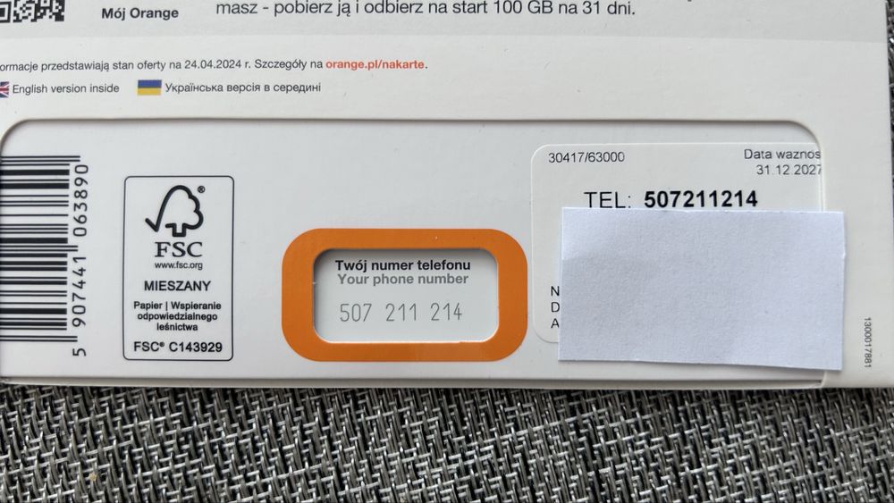 Złoty numer ORANGE 507. 211. 214.
