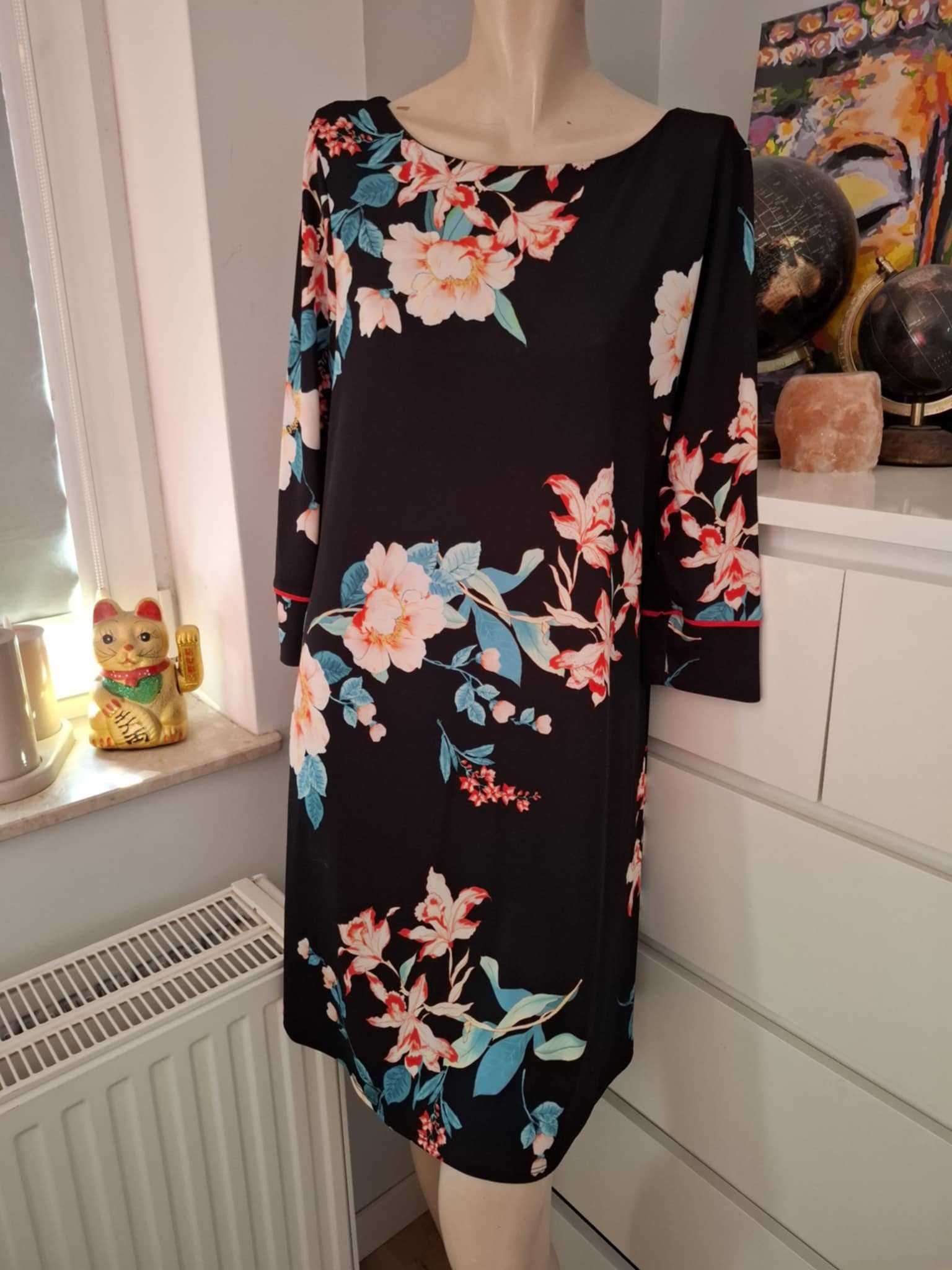 42 XL Wallis elegancka czarna pomarańczowa zielona biała sukienka