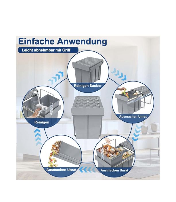 Kosz na śmieci do zabudowy segregacja 3 pojemniki 40L