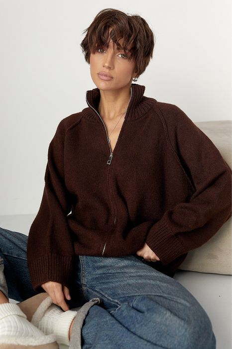 В'язаний жіночий кардиган на блискавці, тепла жіноча кофта на змейке