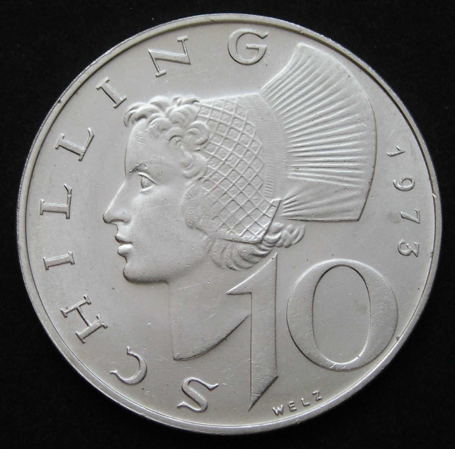 Austria 10 schilling 1973 - kobieta w czepku - srebro