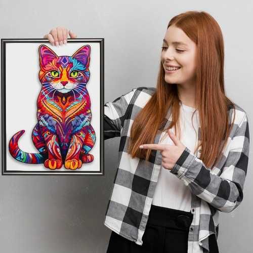 Дерев'яний пазл, дерев'яні пазли-кіт, деревянные пазлы 38х24 см 130 ел