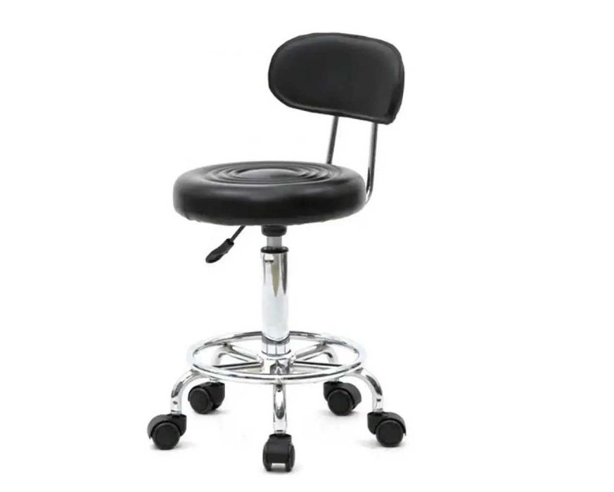 Круглое кресло со спинкой на колесиках / Стул табурет для мастера