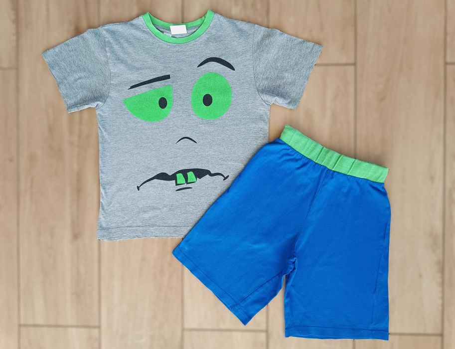 Piżama piżamka buźka bluzka krótki rękaw + spodenki Bonprix 128/134