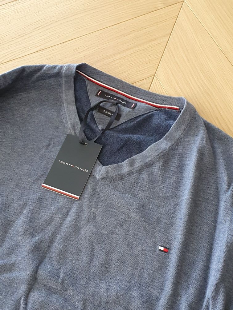 Nowy oryginalny sweterek Tommy Hilfiger męski niebieski XL