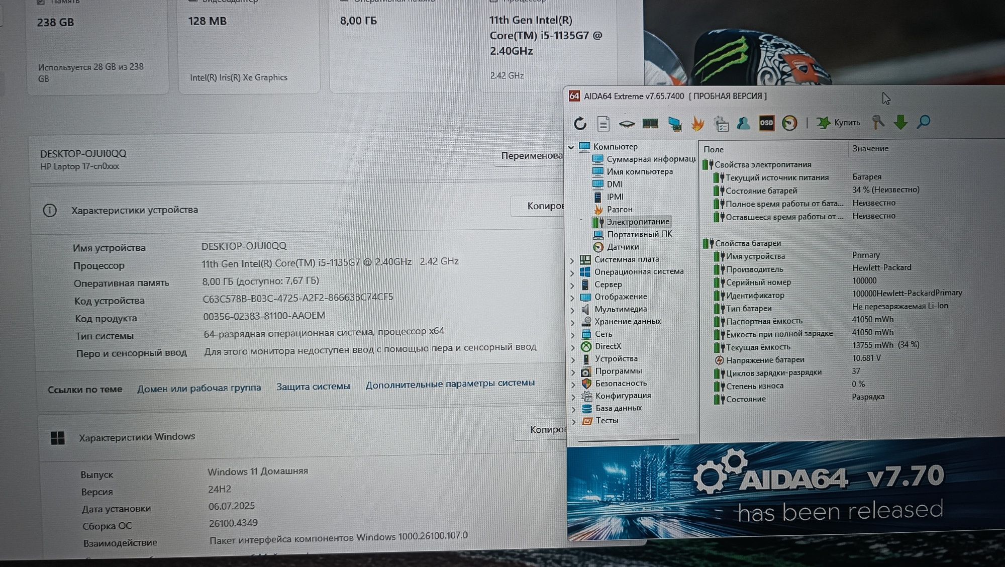 Батарея без износа HP 17 / I5-1135G7 / 256GB / 8GB RAM / WIN 11