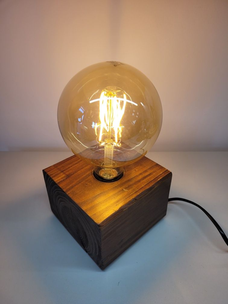 Lampa drewniana loft lampka nocna stołowa na biurko e27