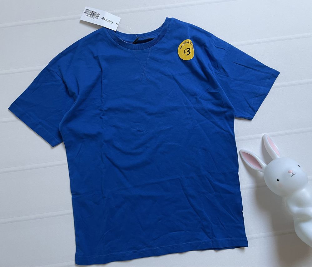 135-140 George 9-10 lat niebieska koszulka bawełniany tshirt gładki UK