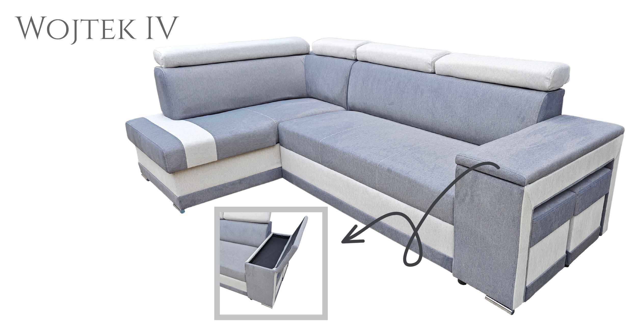 Narożnik sofa Wojtek. Bonell, pojemnik, automat NA WYMIAR moduły