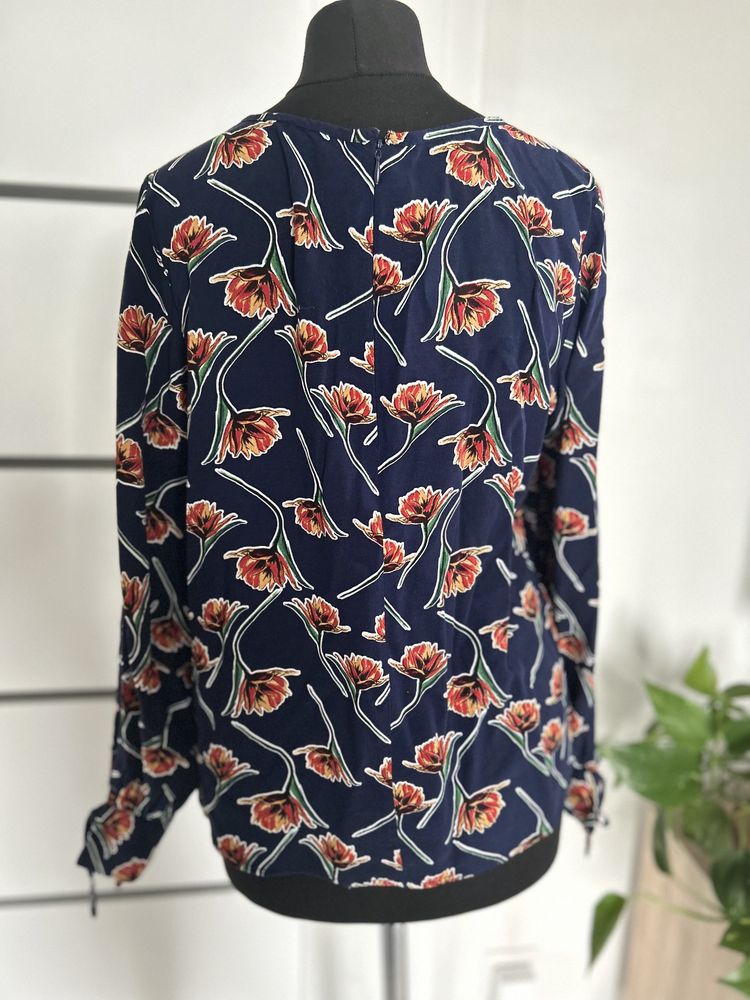 Granatowa elegancka bluzka koszula wzor 100% wiskoza kwiaty S