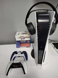 Konsola PlayStation 5, 2x pady, słuchawki, gry