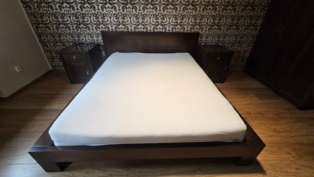 Meble Polaszek łóżko drewniane podwójne kolonialne z materacem