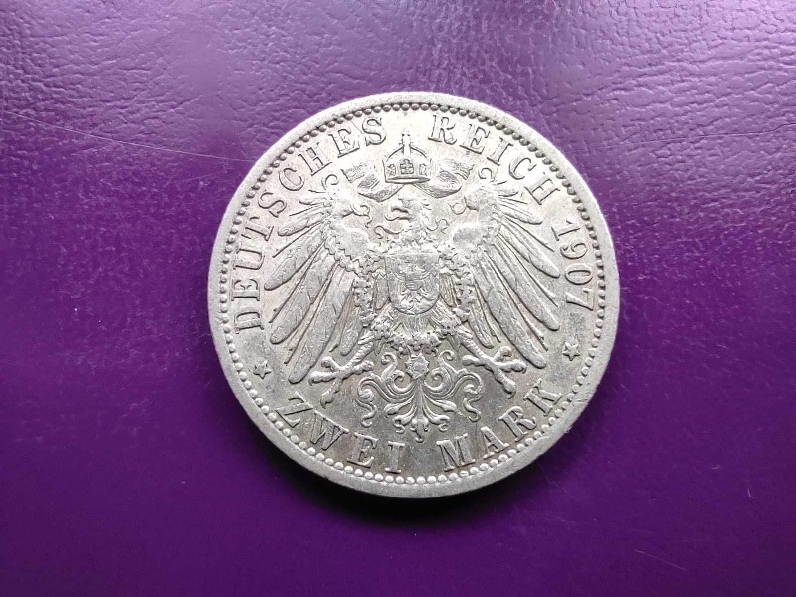 Moneta PRUSY 2 MARKI 1907 A - Srebro - Piękna / Rzadkość !