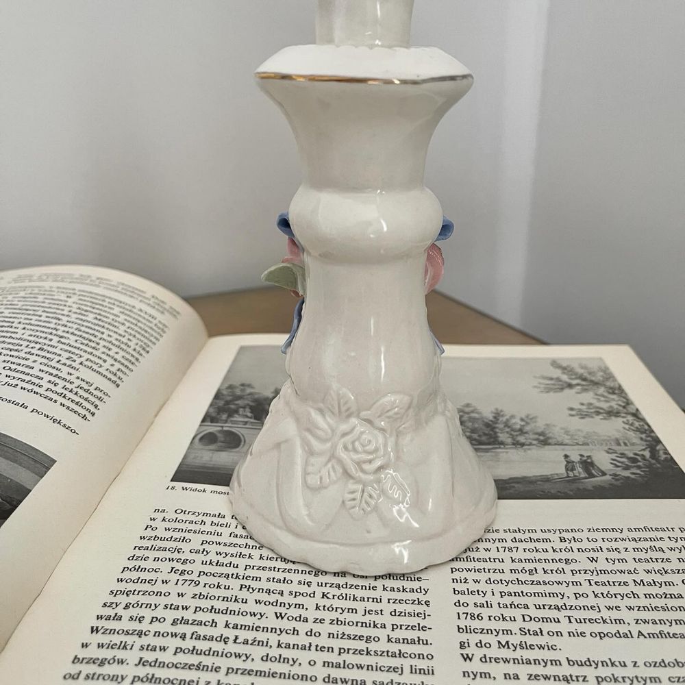 Świecznik porcelanowy vintage róże antyk porcelana retro
