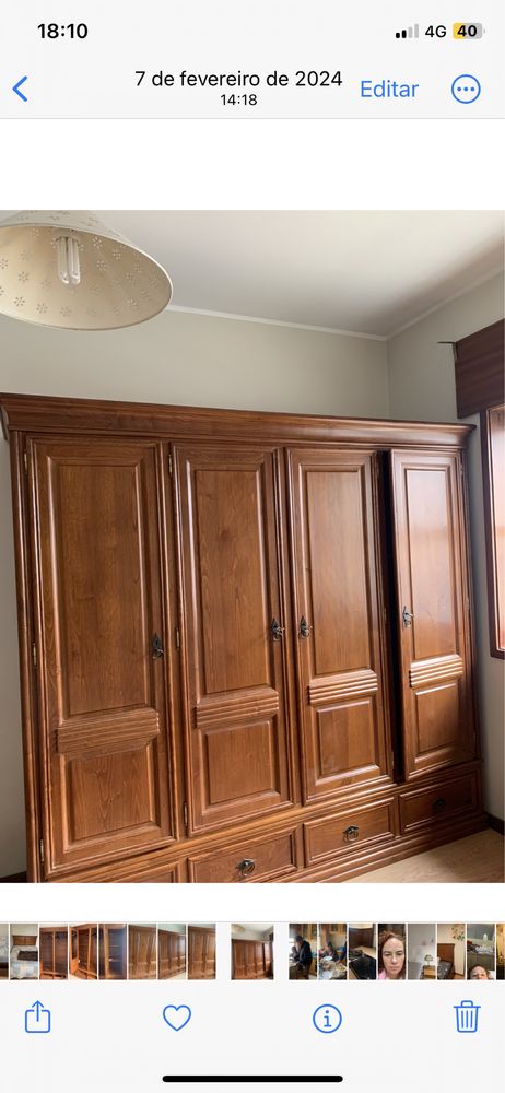 Quarto completo - madeira maciça (inclui cama de casal com colchão)