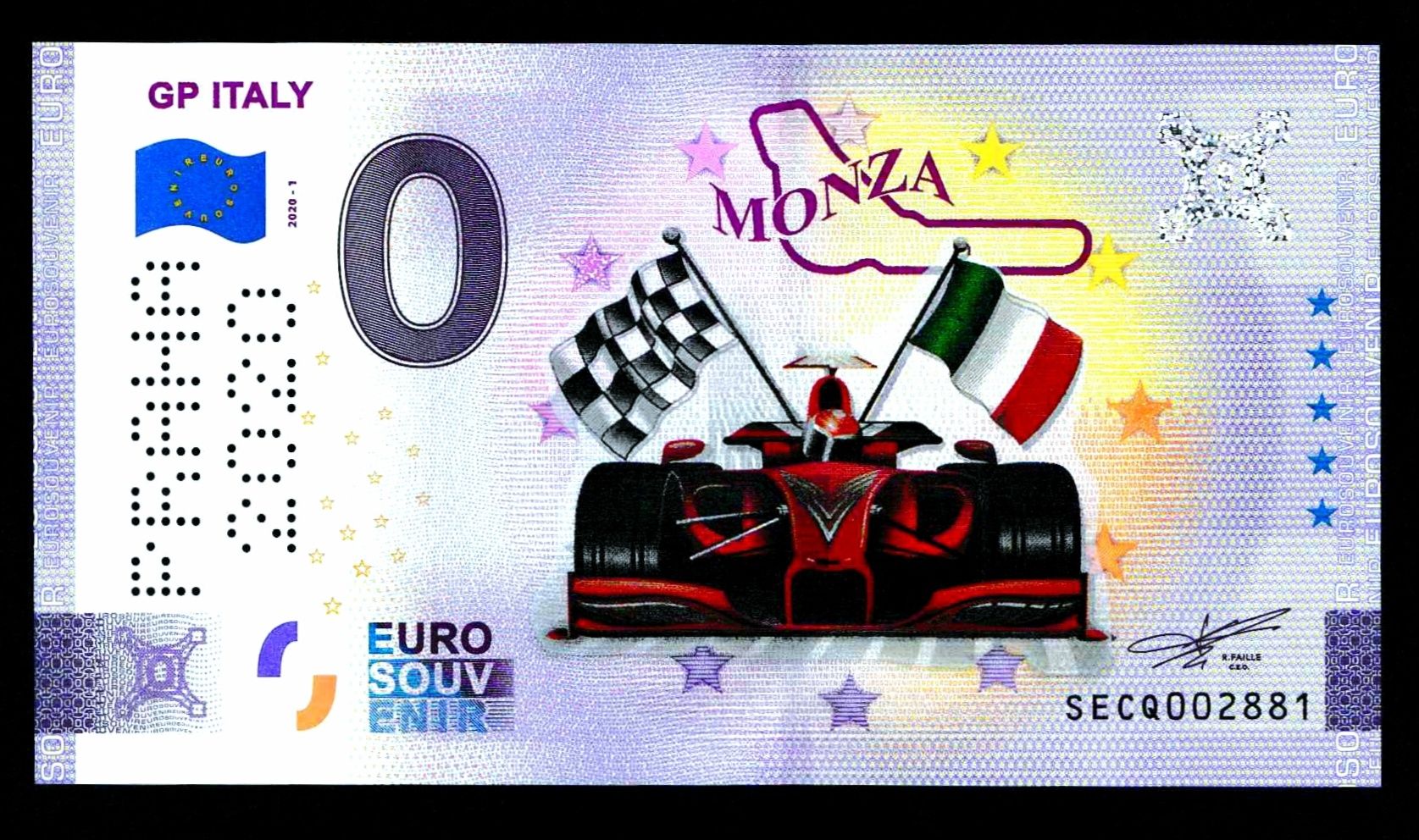 Banknot kolekcjonerski 0 euro GP Italy MONZA kolor SECQ 2020-1