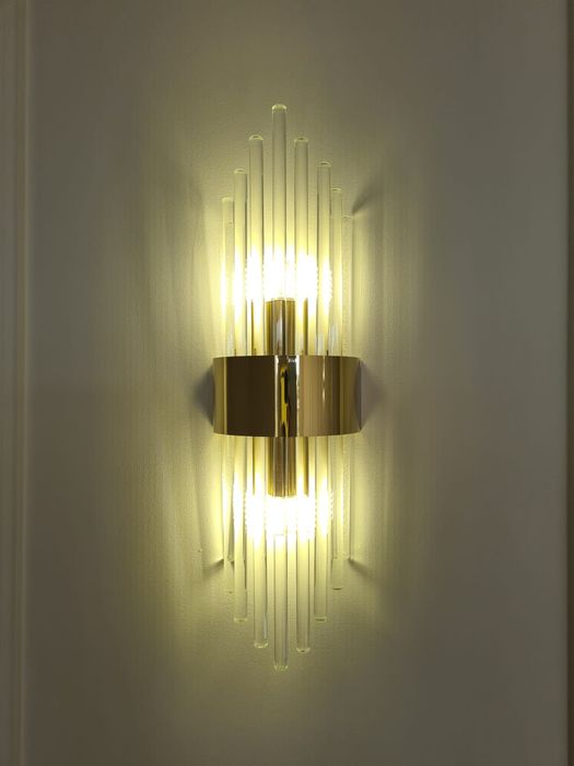 NOWOCZESNY Złoty Kinkiet Kryształy LED G9 35cm x 10cm Gold Złota Lampa