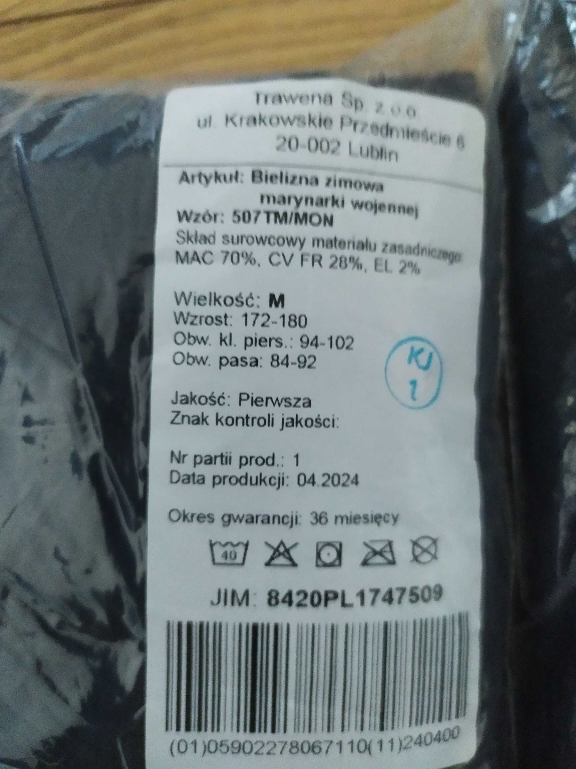 Dwie nowe bielizny  zimowe wojskowe Marynarki Wojennej wzór 507TM/MON