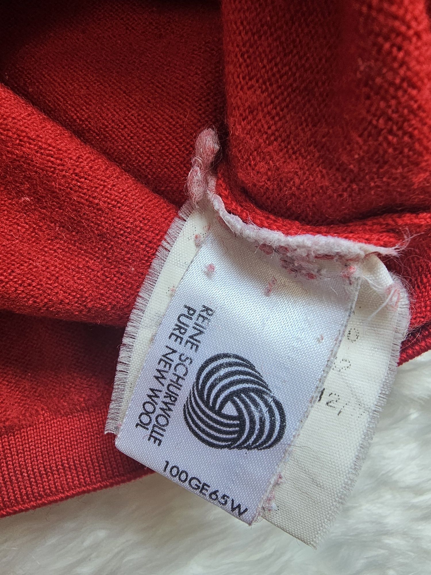 Sweter wełniany czerwony z golfem S 36 merino wełna