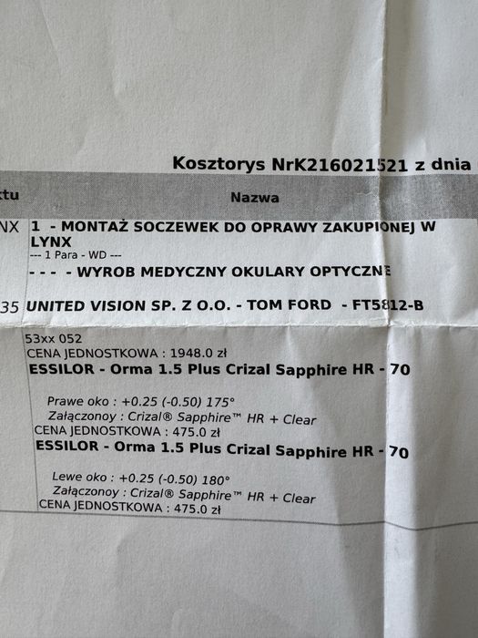 Okulary korekcyjne Tom Ford Szkła +0,25