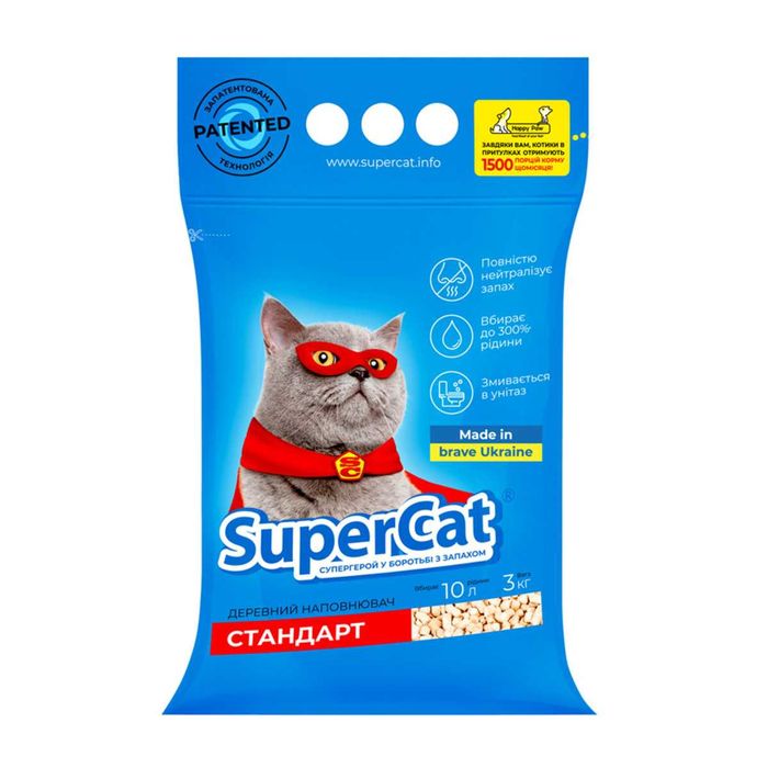 Наповнювач SuperCat деревний для котів 3 кг | хвойні гранули, 6 мм
