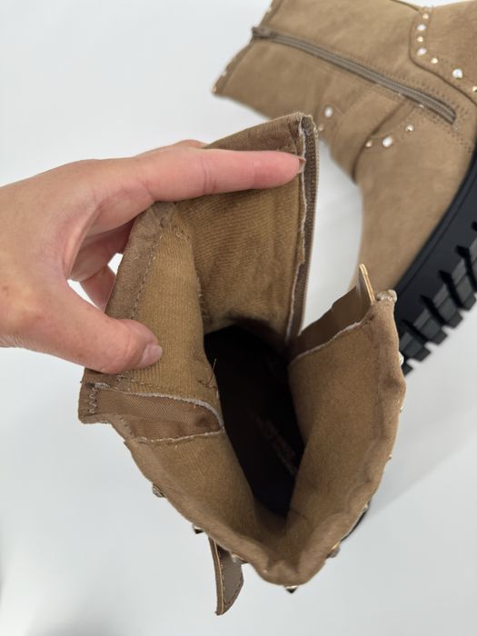 Botki kozaki na jesień zimę brązowe bezowe ze złota klamra 37 nowe