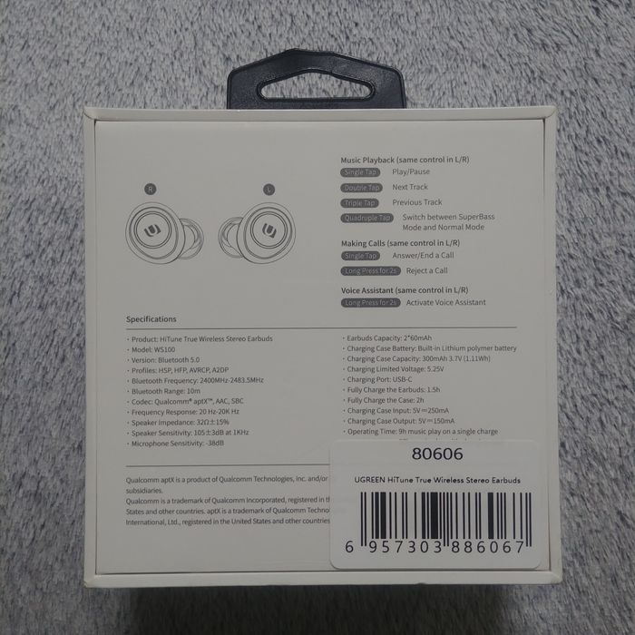 Słuchawki bezprzewodowe dokanałowe douszne UGREEN