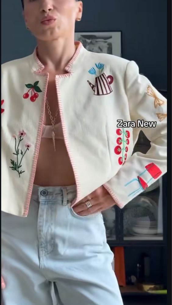 Жакет піджак блейзер zara з вишивкою вишиванка  новий s