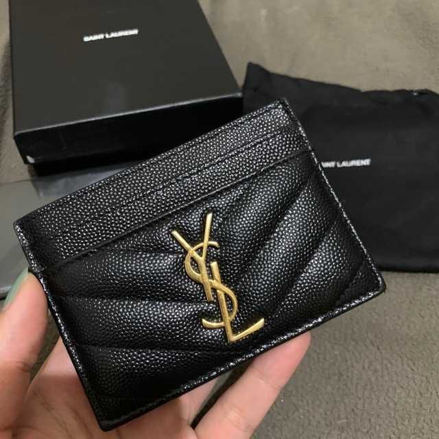 YSL Card Holder – Czarna Skóra ze Złotym Logo