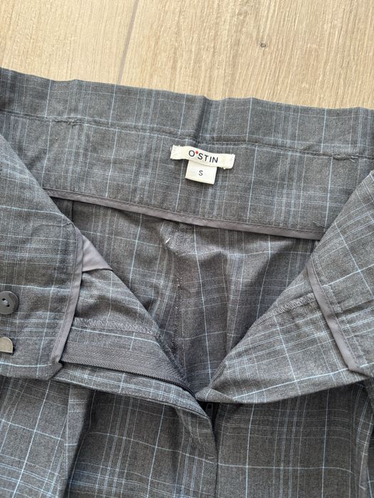 Брюки Ostin темно-сірі в клітинку, висока посадка, р. S