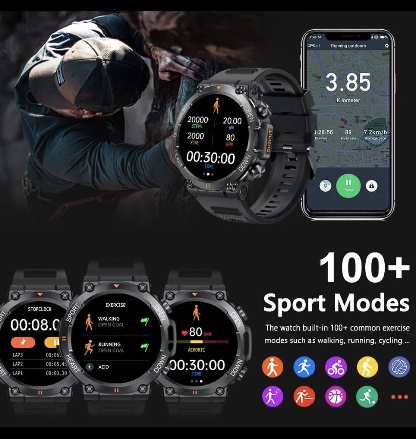 Смарт-часы спортивные с поддержкой Bluetooth, 1,39 дюйма, 400 мА · ч