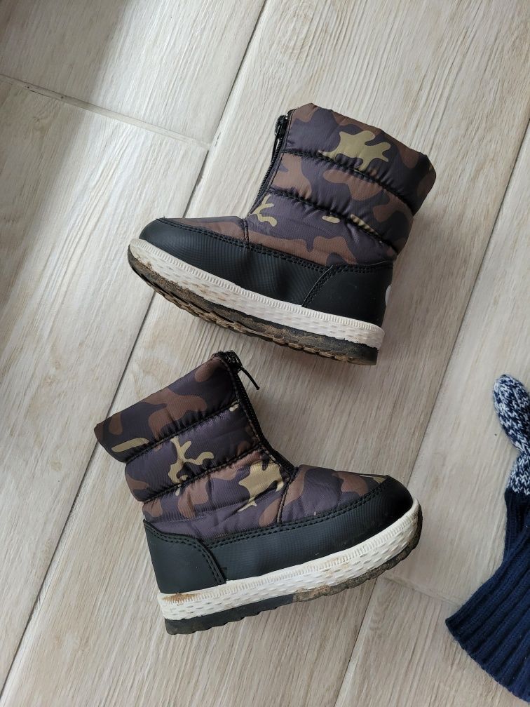 Buty śniegowce zimowe wodoodporne na zamek moro khaki+rękawiczki H&M