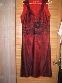 sukienka na wesele bal wizytowa czerwona satyna z koronką