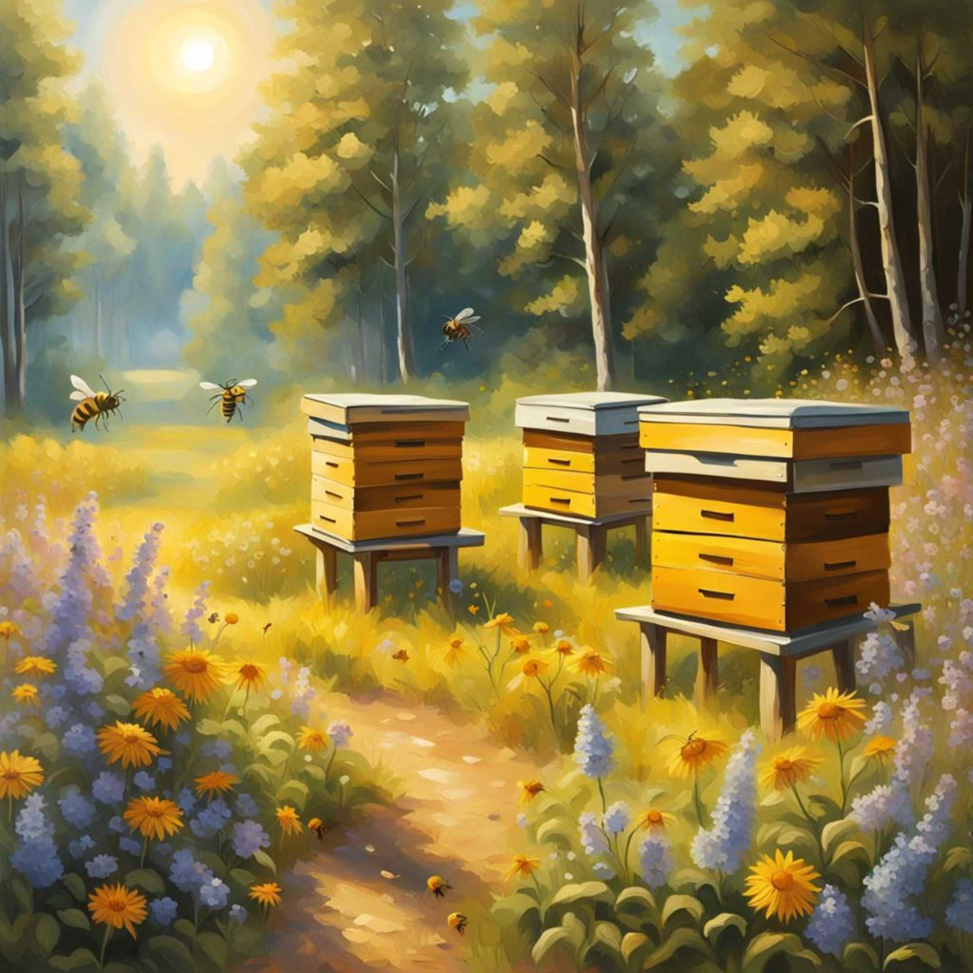 Unikalny Obraz ule, pszczoły, natura, las, słońce