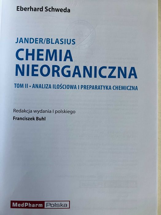 Chemia nieorganiczna t. 1-2, Jander/Blasius red.wyd. I pol. F. Buhl