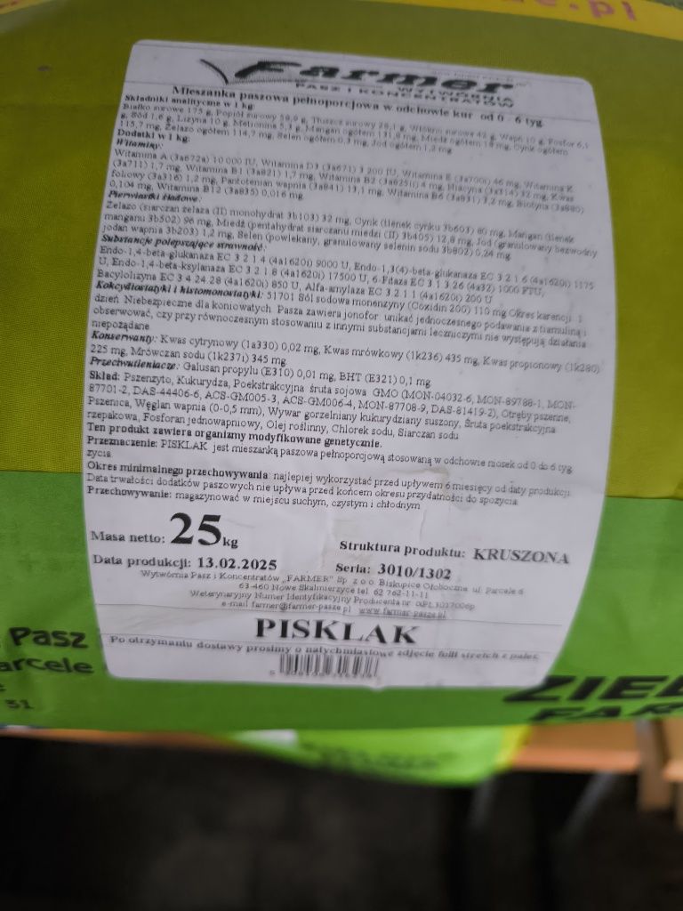 Pasze dla kur niosek, gołębi itp Farmer-Wysyłki