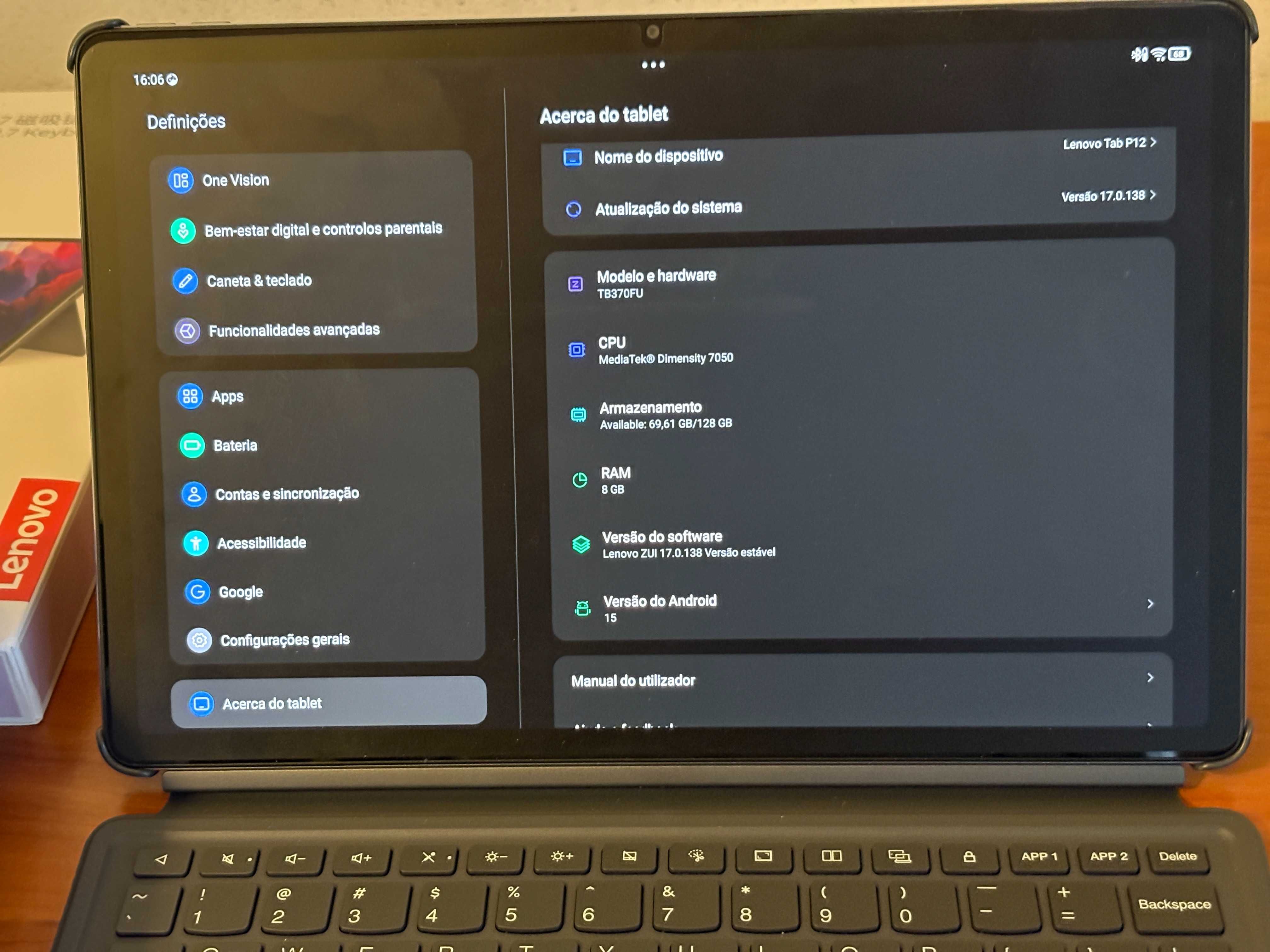 Tablet Lenovo TAB P12 Plus Pen e Teclado 128Gb/8Gb (Troco por iPhone)