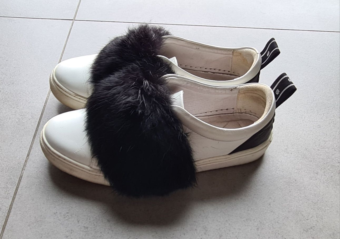 Skórzane buty Badura rozmiar 38 futro królik