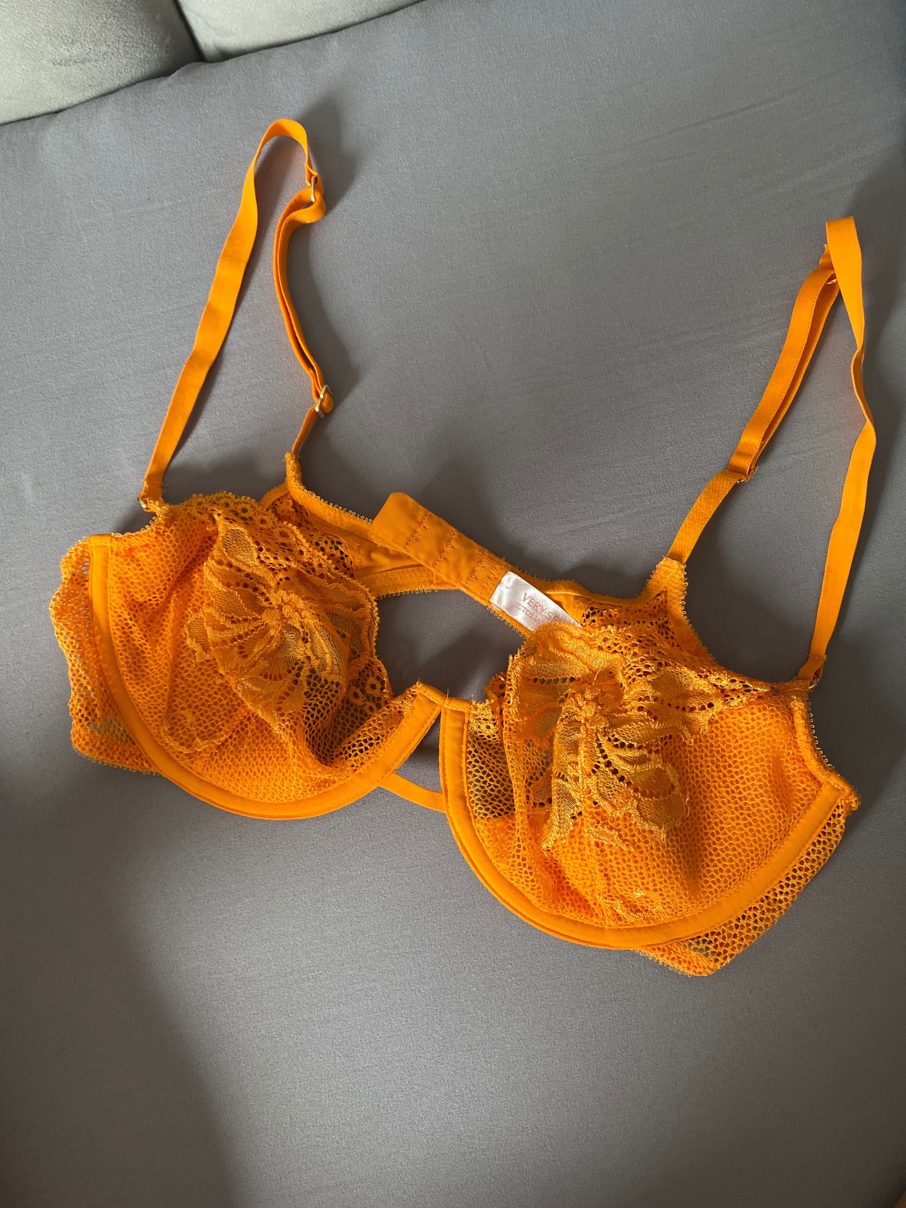 Biustonosz Victoria’s Secret 75c very sexy pomarańczowy koronka