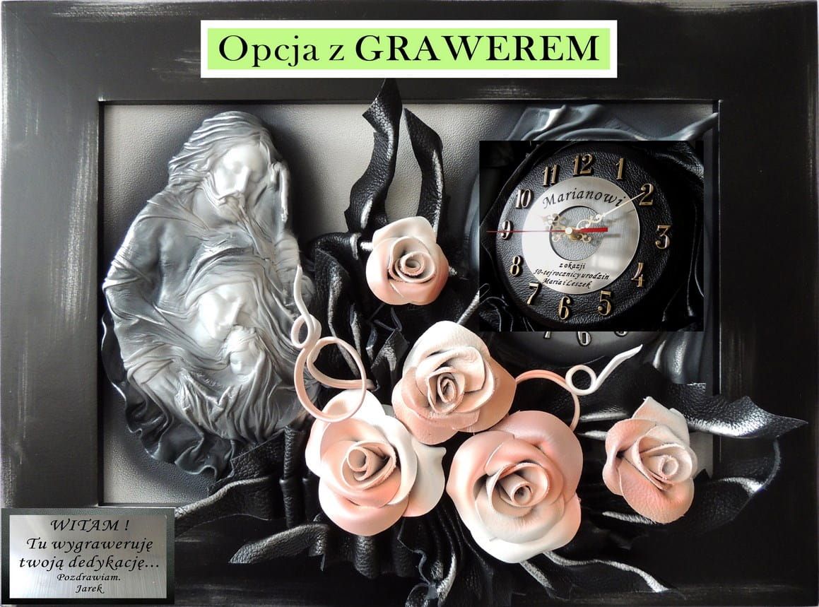 Obraz Święta Rodzina + zegar +róże -  prezent ślub jubileusz + GRAWER