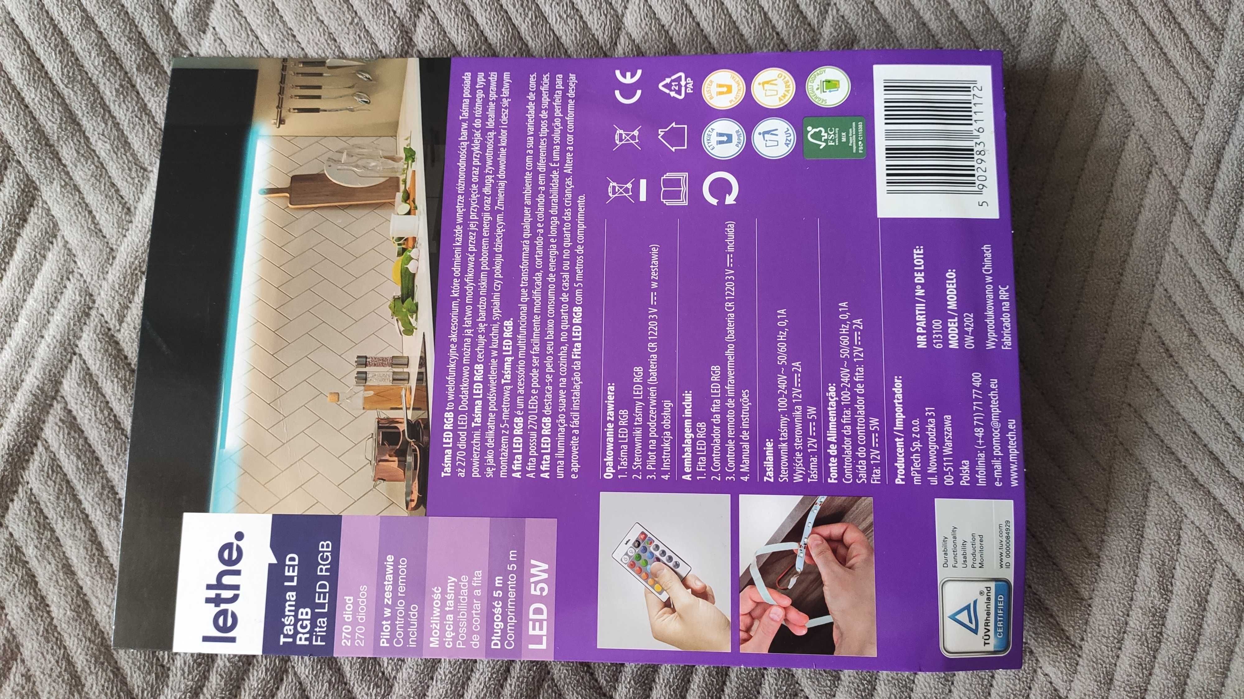 Taśma LED RGB z pilotem Lethe 5m (270 diod)