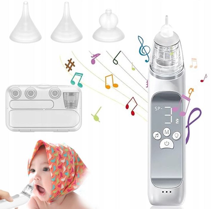 Aspirator do nosa USB-C 600mAh LCD 3 prędkości melodia LED 0-12 Lat